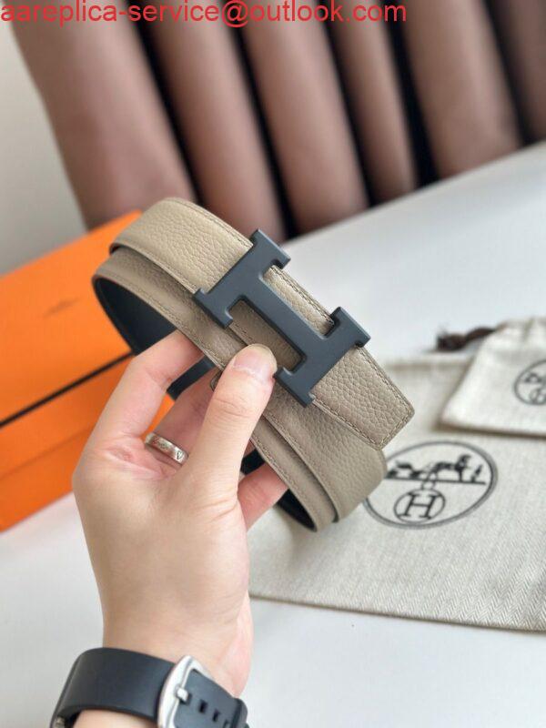 Replica Hermes H Reversible 32MM Belt with Matte Buckle in Grey Clemence Leather 4