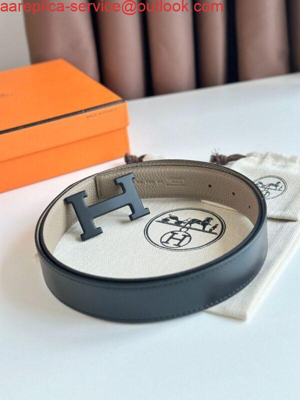 Replica Hermes H Reversible 32MM Belt with Matte Buckle in Grey Clemence Leather 5