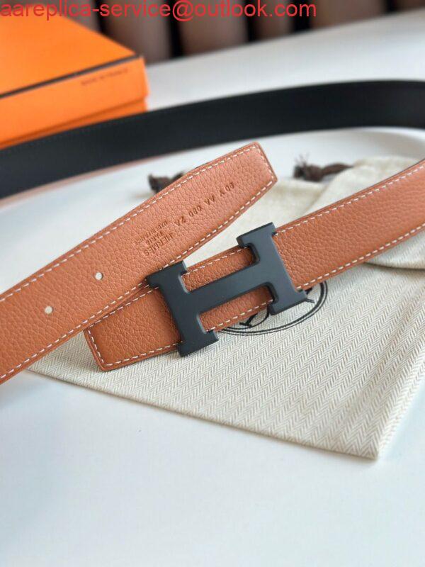Replica Hermes H Reversible 32MM Belt with Matte Buckle in Gold Clemence Leather 3
