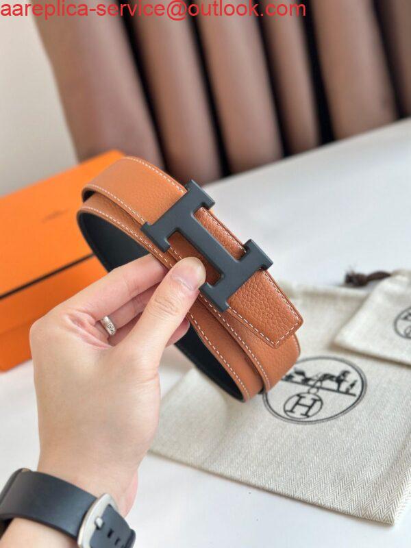 Replica Hermes H Reversible 32MM Belt with Matte Buckle in Gold Clemence Leather 4