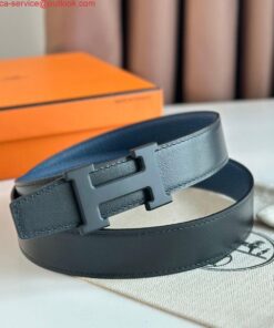 Replica Hermes H Reversible 32MM Belt with Matte Buckle in Blue Clemence Leather