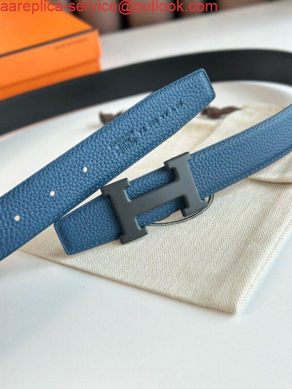 Replica Hermes H Reversible 32MM Belt with Matte Buckle in Blue Clemence Leather 3