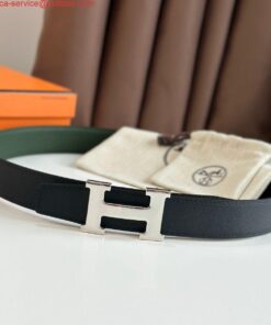 Replica Hermes H Reversible Belt 32MM in Black and Green Epsom Leather