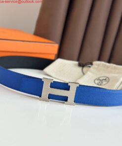 Replica Hermes H Reversible Belt 32MM in Blue and Black Epsom Leather