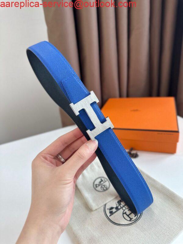 Replica Hermes H Reversible Belt 32MM in Blue and Black Epsom Leather 4