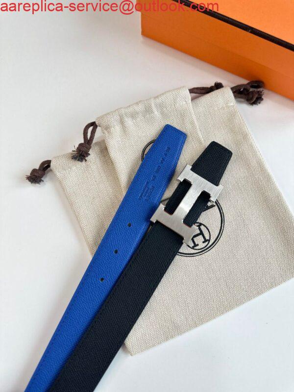 Replica Hermes H Reversible Belt 32MM in Blue and Black Epsom Leather 5