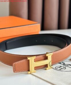 Replica Hermes H Reversible Belt 32MM in Grey Clemence Leather
