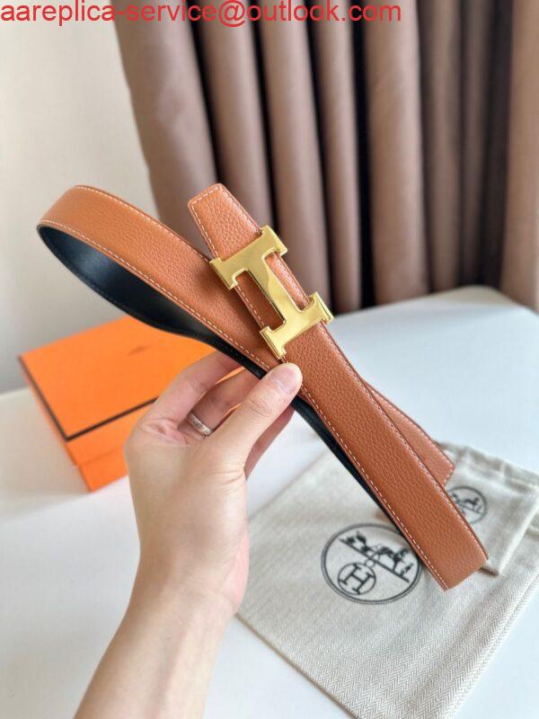 Replica Hermes H Reversible Belt 32MM in Grey Clemence Leather 2