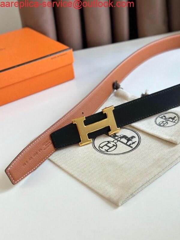 Replica Hermes H Reversible Belt 32MM in Grey Clemence Leather 3