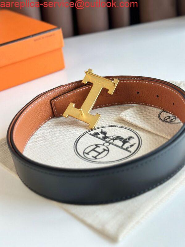 Replica Hermes H Reversible Belt 32MM in Grey Clemence Leather 5