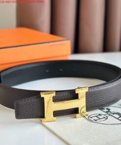 Replica Hermes H Reversible Belt 32MM in Chocolate Clemence Leather