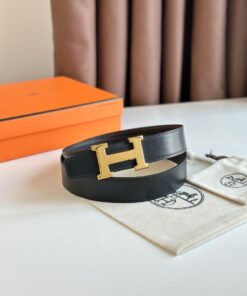 Replica Hermes H Reversible Belt 32MM in Chocolate Clemence Leather 2