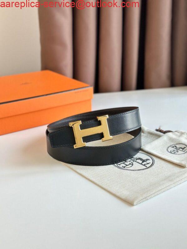 Replica Hermes H Reversible Belt 32MM in Chocolate Clemence Leather 2