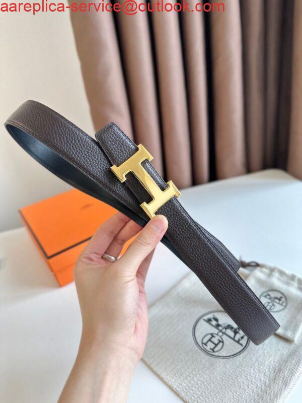 Replica Hermes H Reversible Belt 32MM in Chocolate Clemence Leather 3