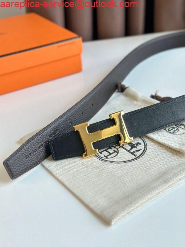 Replica Hermes H Reversible Belt 32MM in Chocolate Clemence Leather 4
