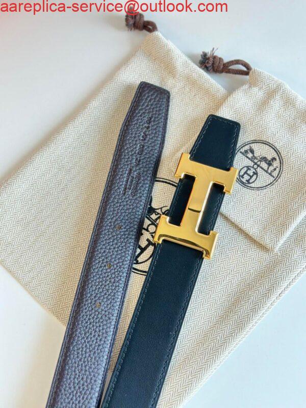 Replica Hermes H Reversible Belt 32MM in Chocolate Clemence Leather 5