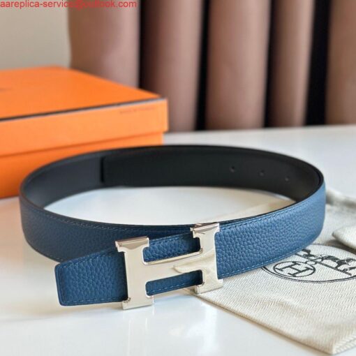 Replica Hermes H Reversible Belt 32MM in Blue Clemence Leather