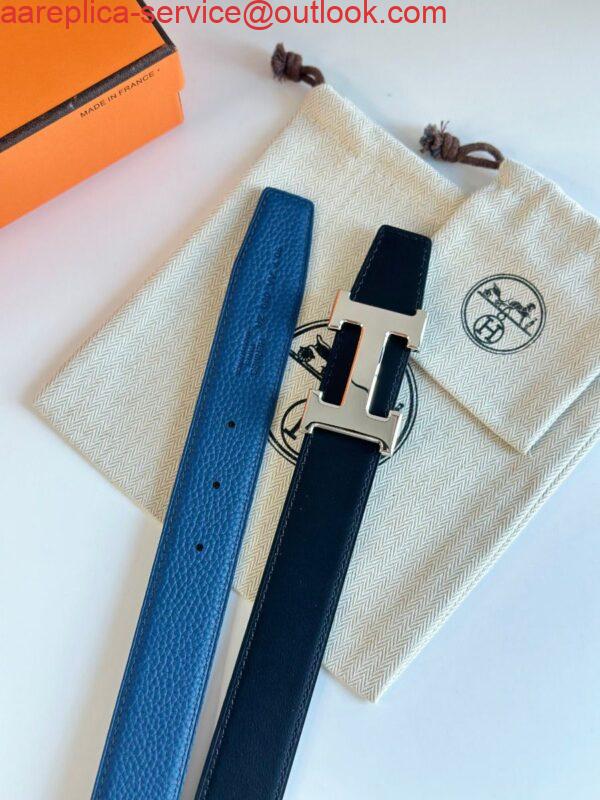 Replica Hermes H Reversible Belt 32MM in Blue Clemence Leather 5