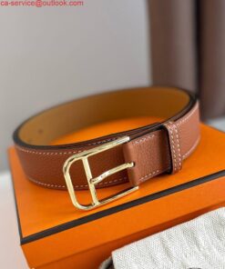 Replica Hermes Romain 35MM Belt in Gold Clemence Leather