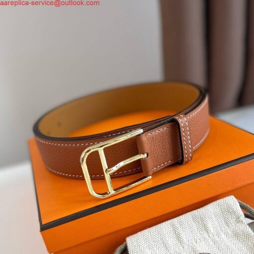 Replica Hermes Romain 35MM Belt in Gold Clemence Leather