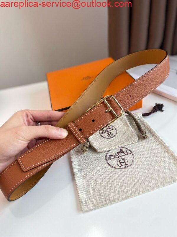 Replica Hermes Romain 35MM Belt in Gold Clemence Leather 2