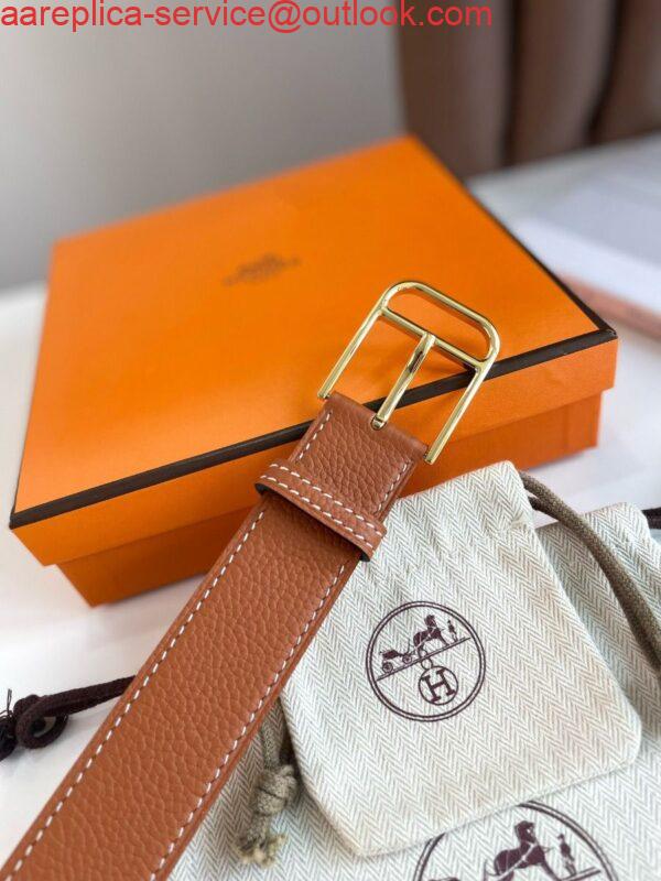Replica Hermes Romain 35MM Belt in Gold Clemence Leather 3