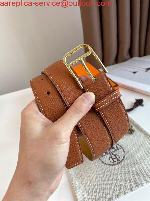 Replica Hermes Romain 35MM Belt in Gold Clemence Leather 6