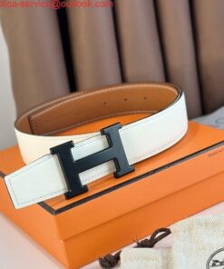 Replica Hermes H Reversible 38MM Belt with matte Buckle in White and Gold Epsom Leather