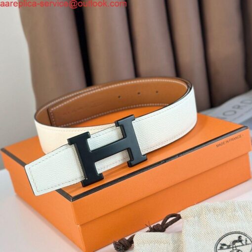 Replica Hermes H Reversible 38MM Belt with matte Buckle in White and Gold Epsom Leather