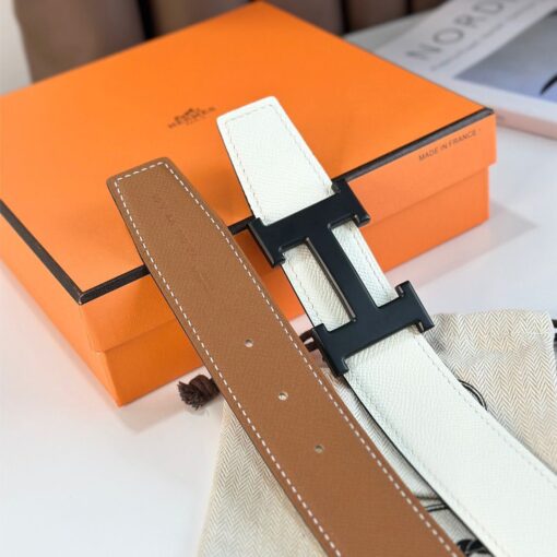 Replica Hermes H Reversible 38MM Belt with matte Buckle in White and Gold Epsom Leather 4