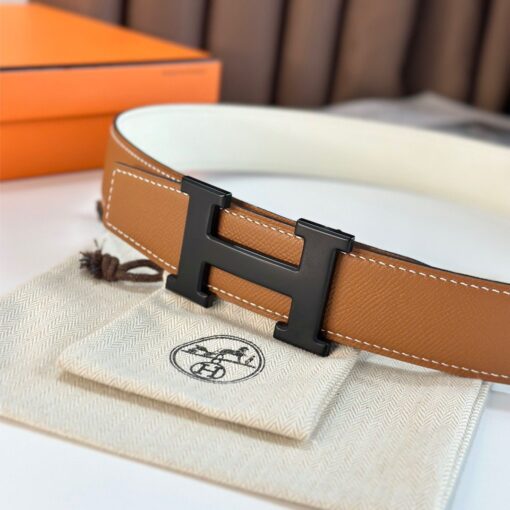 Replica Hermes H Reversible 38MM Belt with matte Buckle in White and Gold Epsom Leather 6