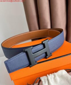 Replica Hermes H Reversible 38MM Belt with matte Buckle in Blue and Gold Epsom Leather