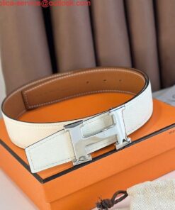 Replica Hermes H Reversible Belt 38MM in White and Gold Epsom Leather