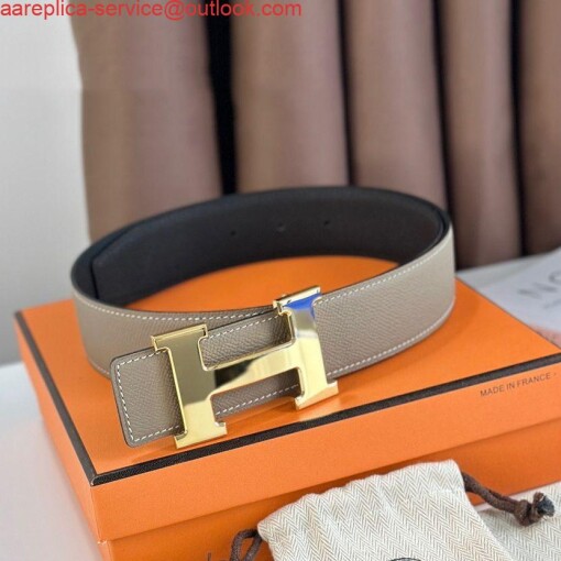 Replica Hermes H Reversible Belt 38MM in Grey and Black Epsom Leather