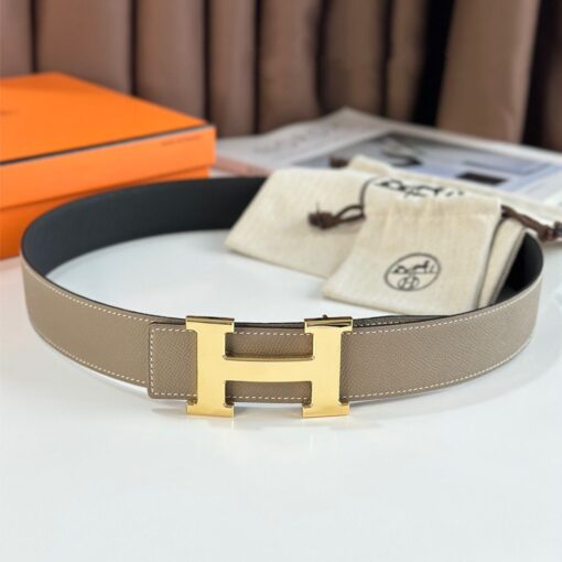 Replica Hermes H Reversible Belt 38MM in Grey and Black Epsom Leather 2
