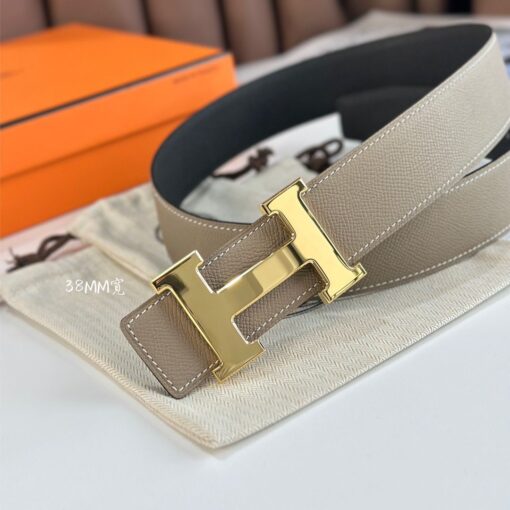Replica Hermes H Reversible Belt 38MM in Grey and Black Epsom Leather 4