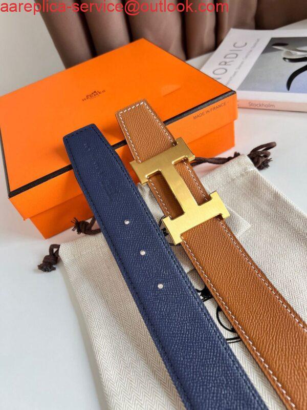 Replica Hermes H Reversible Belt 38MM in Blue and Gold Epsom Leather 4
