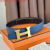 Replica Hermes H Reversible Belt 38MM in Blue Clemence Leather