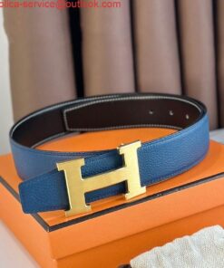 Replica Hermes H Reversible Belt 38MM in Blue Clemence Leather