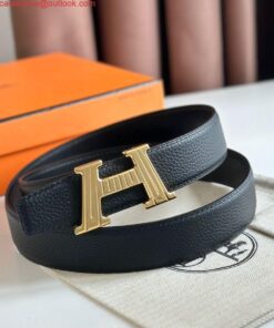 Replica Hermes H Take Off Reversible Belt 32MM in Black Clemence Leather