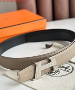 Replica Hermes H Take Off Reversible Belt 32MM in Grey Clemence Leather