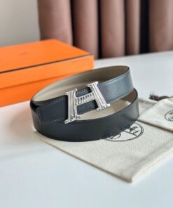 Replica Hermes H Take Off Reversible Belt 32MM in Grey Clemence Leather 2