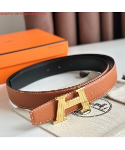 Replica Hermes H Take Off Reversible Belt 32MM in Gold Clemence Leather