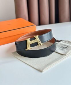 Replica Hermes H Take Off Reversible Belt 32MM in Gold Clemence Leather 2