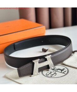 Replica Hermes H Take Off Reversible Belt 32MM in Chocolate Clemence Leather