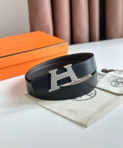 Replica Hermes H Take Off Reversible Belt 32MM in Chocolate Clemence Leather 2