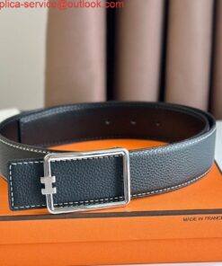 Replica Hermes Tube H Reversible Belt 38MM in Black Clemence Leather