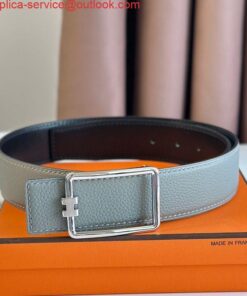 Replica Hermes Tube H Reversible Belt 38MM in Grey Clemence Leather