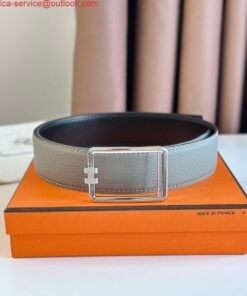 Replica Hermes Tube H Reversible Belt 38MM in Grey Clemence Leather 2