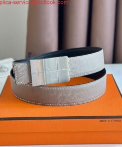 Replica Hermes Typo Reversible Belt 32MM in Grey Epsom Calfskin
